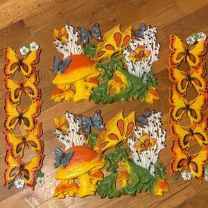 Vintage homco Colorful Butterfly, frogs and Mushroom Wall art: includes 4 pieces